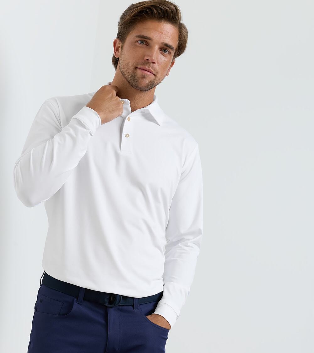 Peter Millar Pima Cotton Long Sleeve Polo White Medium